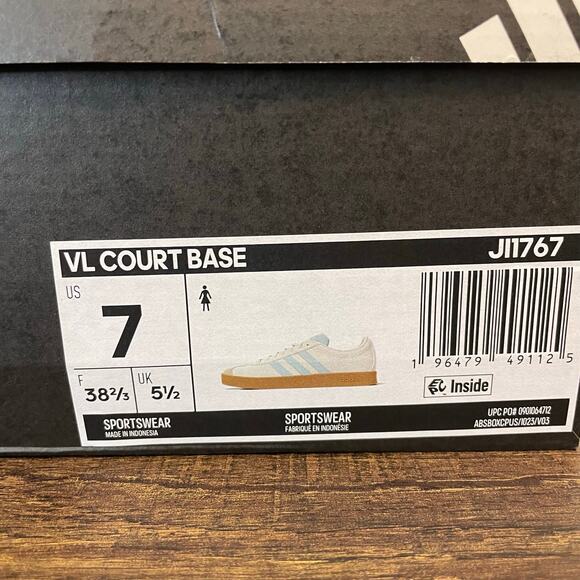 Adidas VL Court Base Womens Sneakers Size 7 White Light Blue Gum Sole JI1767 New - Picture 7 of 11